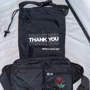 Fanny Pack Drawstring Multiuse Bag Black Rose - Festival Concert Music Hike